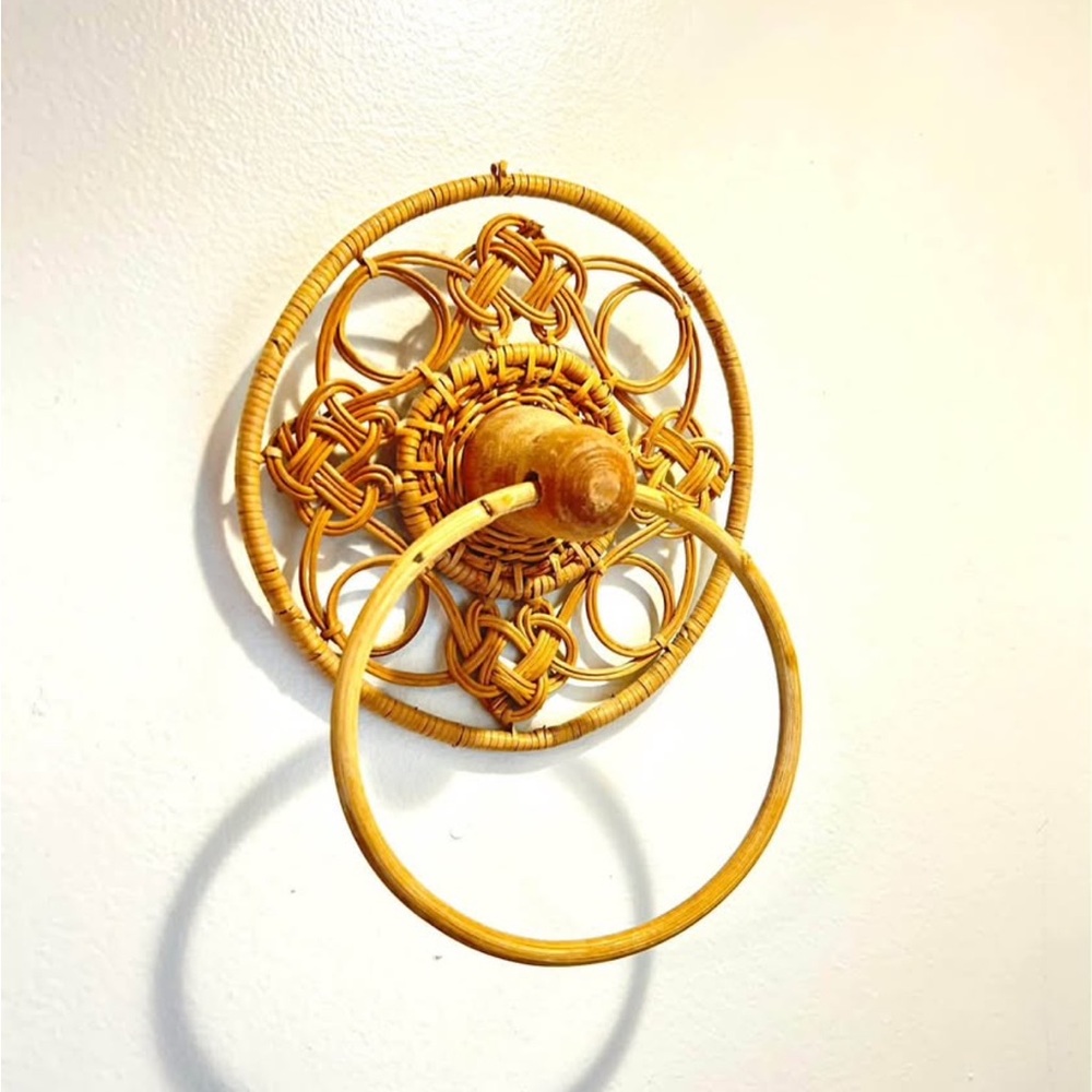 Vtg Boho Rattan Towel Ring